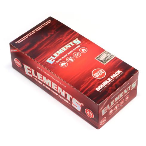 1 box - Elements RED Single Wide Double Window Slow Burn Hemp rolling paper
