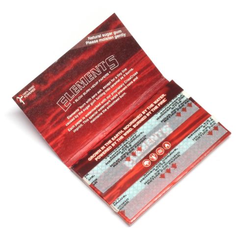 1 box - Elements RED Single Wide Double Window Slow Burn Hemp rolling paper