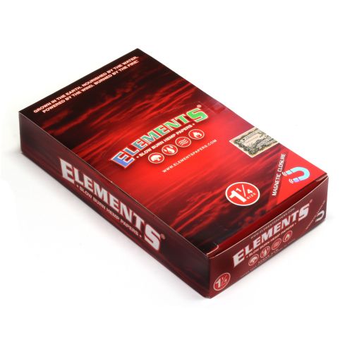 1 box - Elements RED 1 1/4 Slow Burn Hemp rolling paper + Magnetic Closure