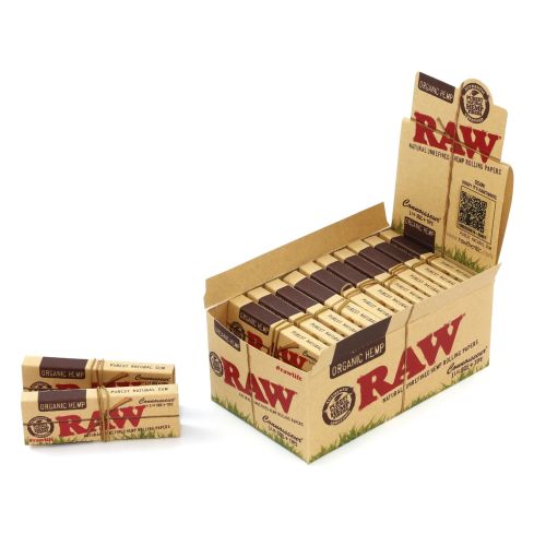 1 box - RAW CONNOISSEUR size 1 1/4 Unrefined ORGANIC Hemp Rolling papers + TIPS