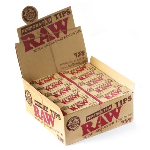 1 box - RAW WIDE Perforated Filter tips Natural Unrefined Hemp and Cotton