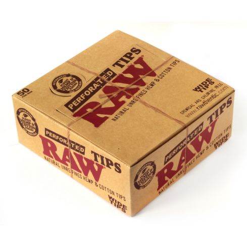1 box - RAW WIDE Perforated Filter tips Natural Unrefined Hemp and Cotton