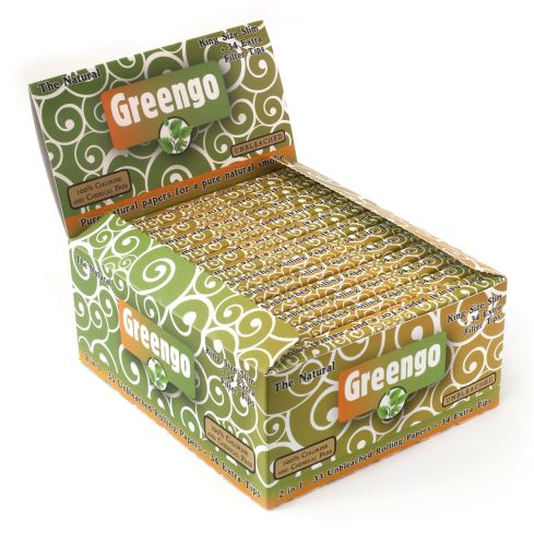 Greengo King Size slim Unbleached rolling paper + tips - 1 box (24 booklets)