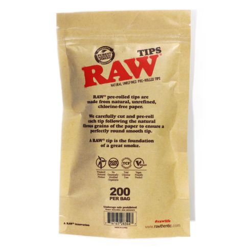RAW Natural Unrefined Pre-Rolled Filter Tips - 1 bag of 200 tips