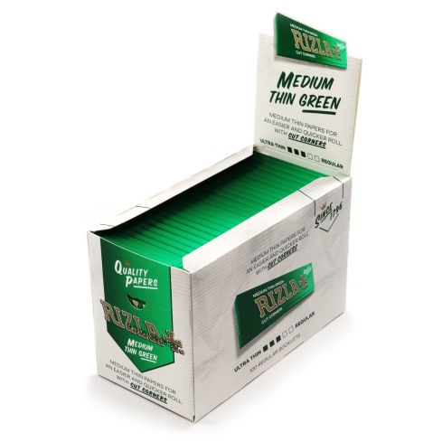 1 box RIZLA Green Regular Cut Corners Rolling paper - 100 booklets = 5000 papers